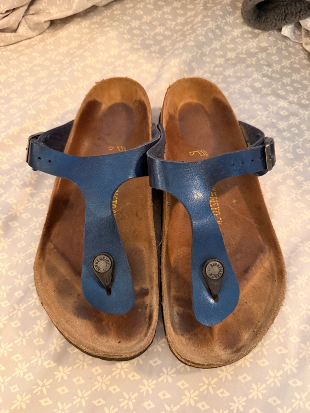 Birkenstock Blue Leather Gizeh Sandals